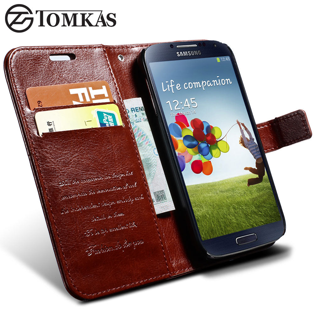 For Galaxy S4 Wallet PU Leather Case For Samsung Galaxy S4 i9500 Luxury Flip Phone Cover Coque TOMKAS Brand with Card Slot