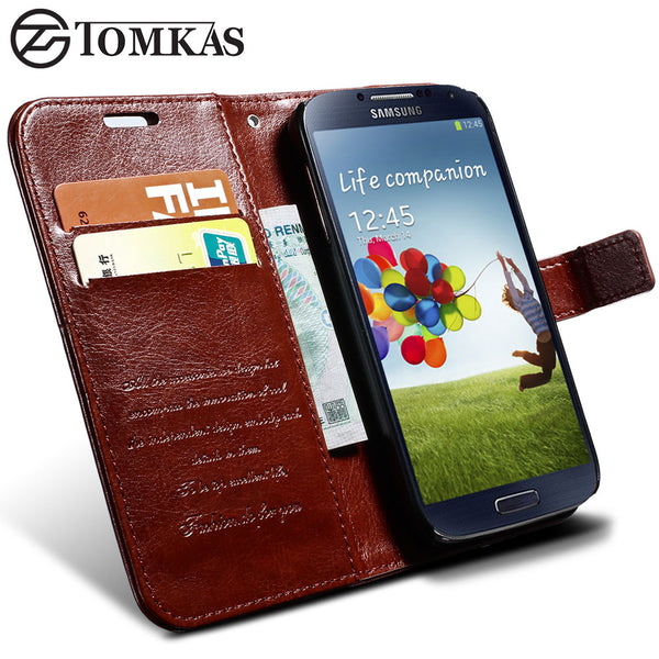 For Galaxy S4 Wallet PU Leather Case For Samsung Galaxy S4 i9500 Luxury Flip Phone Cover Coque TOMKAS Brand with Card Slot