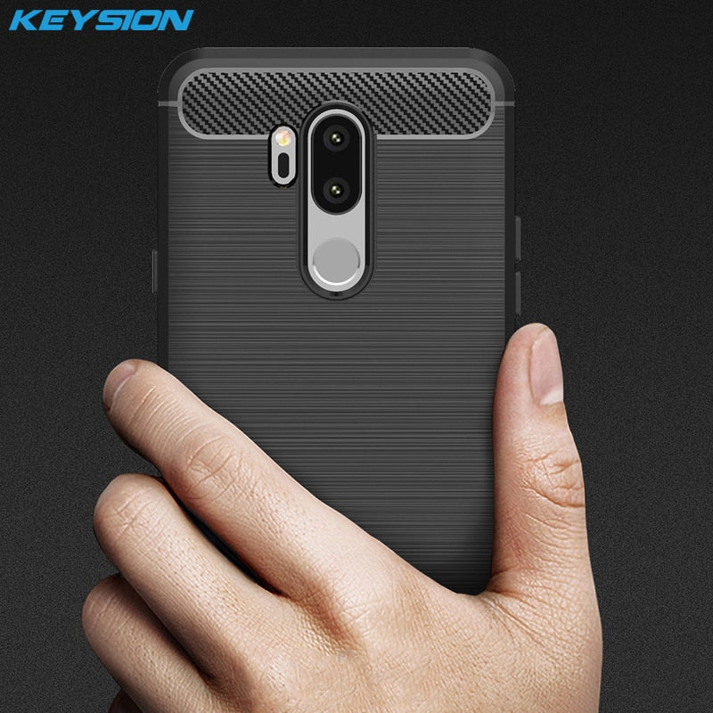 KEYSION Phone Case for LG G7 ThinQ Carbon Fiber Soft TPU Silicone Brushed Anti-Skid Back Cover for LG G7 ThinQ