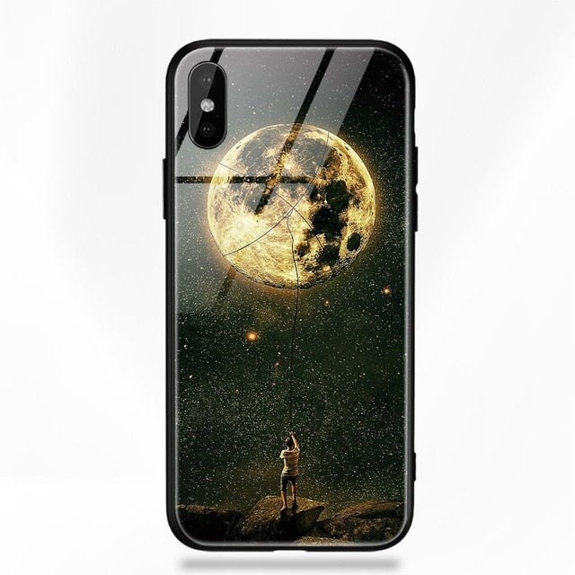 TOMKAS Glass Phone Case For iPhone X 7 8 10 6 s XS Star Space Cover Case For iPhone 8 7 6 6s Plus X Luxury Case Silicone Coque 6