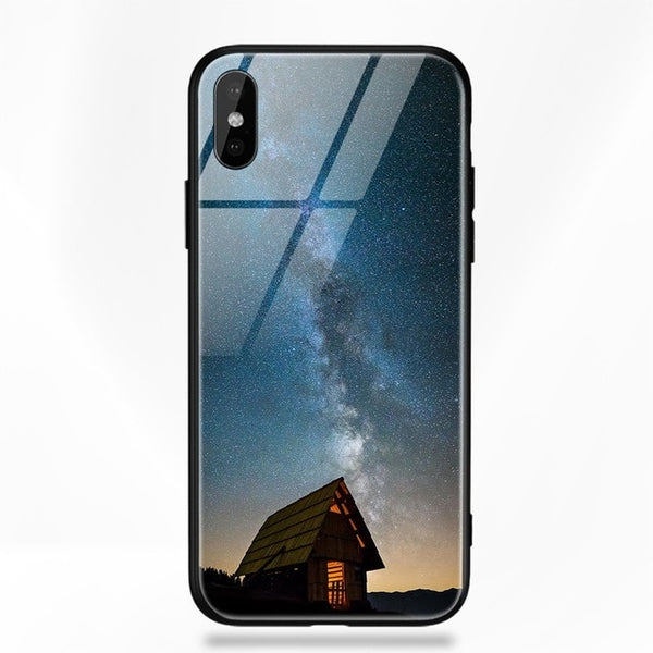 TOMKAS Glass Phone Case For iPhone X 7 8 10 6 s XS Star Space Cover Case For iPhone 8 7 6 6s Plus X Luxury Case Silicone Coque 6