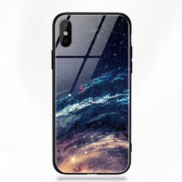 TOMKAS Glass Phone Case For iPhone X 7 8 10 6 s XS Star Space Cover Case For iPhone 8 7 6 6s Plus X Luxury Case Silicone Coque 6