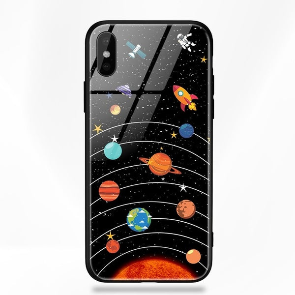 TOMKAS Glass Phone Case For iPhone X 7 8 10 6 s XS Star Space Cover Case For iPhone 8 7 6 6s Plus X Luxury Case Silicone Coque 6