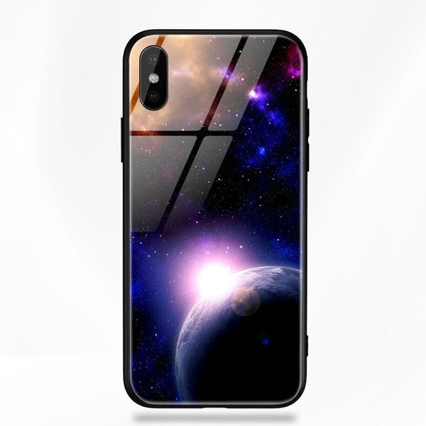 TOMKAS Glass Phone Case For iPhone X 7 8 10 6 s XS Star Space Cover Case For iPhone 8 7 6 6s Plus X Luxury Case Silicone Coque 6