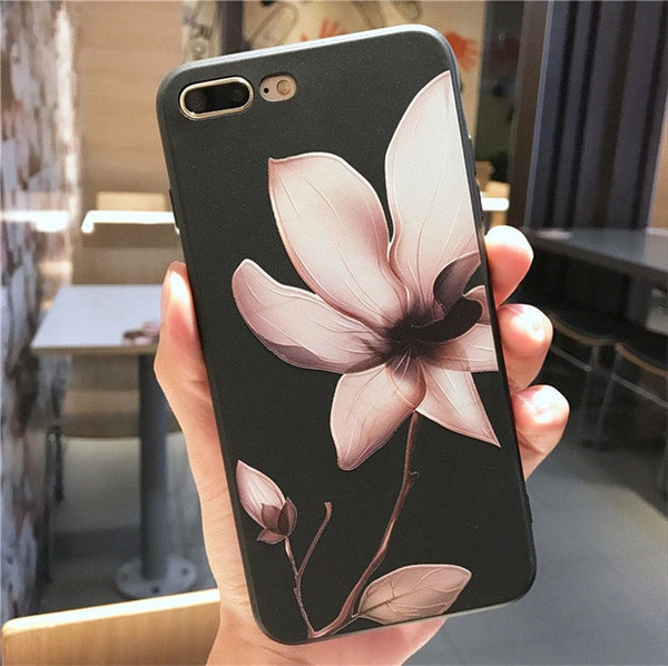 USLION Lotus Flower Case For iPhone 8 Plus XS Max XR 3D Relief Rose Floral Phone Case For iPhone X 7 6 6S Plus 5 SE TPU Cover