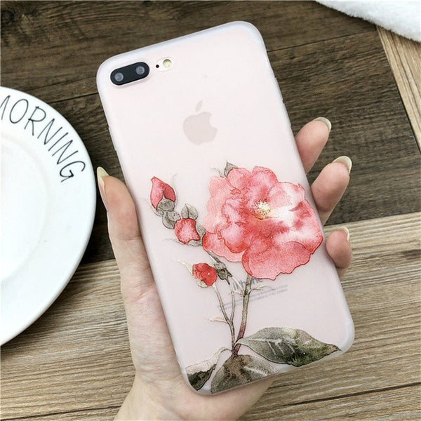 USLION Lotus Flower Case For iPhone 8 Plus XS Max XR 3D Relief Rose Floral Phone Case For iPhone X 7 6 6S Plus 5 SE TPU Cover