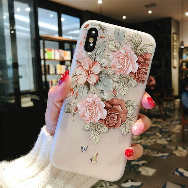 USLION Flower Silicon Phone Case For iPhone 7 8 Plus XS Max XR Rose Floral Cases For iPhone X 8 7 6 6S Plus 5 SE Soft TPU Cover