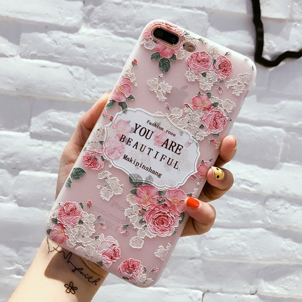 USLION Flower Silicon Phone Case For iPhone 7 8 Plus XS Max XR Rose Floral Cases For iPhone X 8 7 6 6S Plus 5 SE Soft TPU Cover