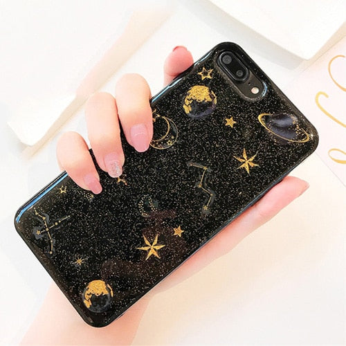 Shining Glitter Space planet phone Cases for iphone X XS XR XS Max 7 6 6S 6Plus 8 8Plus Transparent Soft silicon Case back cover