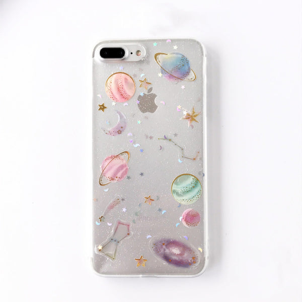 Shining Glitter Space planet phone Cases for iphone X XS XR XS Max 7 6 6S 6Plus 8 8Plus Transparent Soft silicon Case back cover