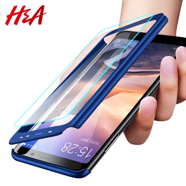 H&A H&A Luxury 360 Degree Full Cover Phone Case For Xiaomi Redmi Note 5 5A Screen Protector Cover 4X 4A Note 5 Plus Case Glass