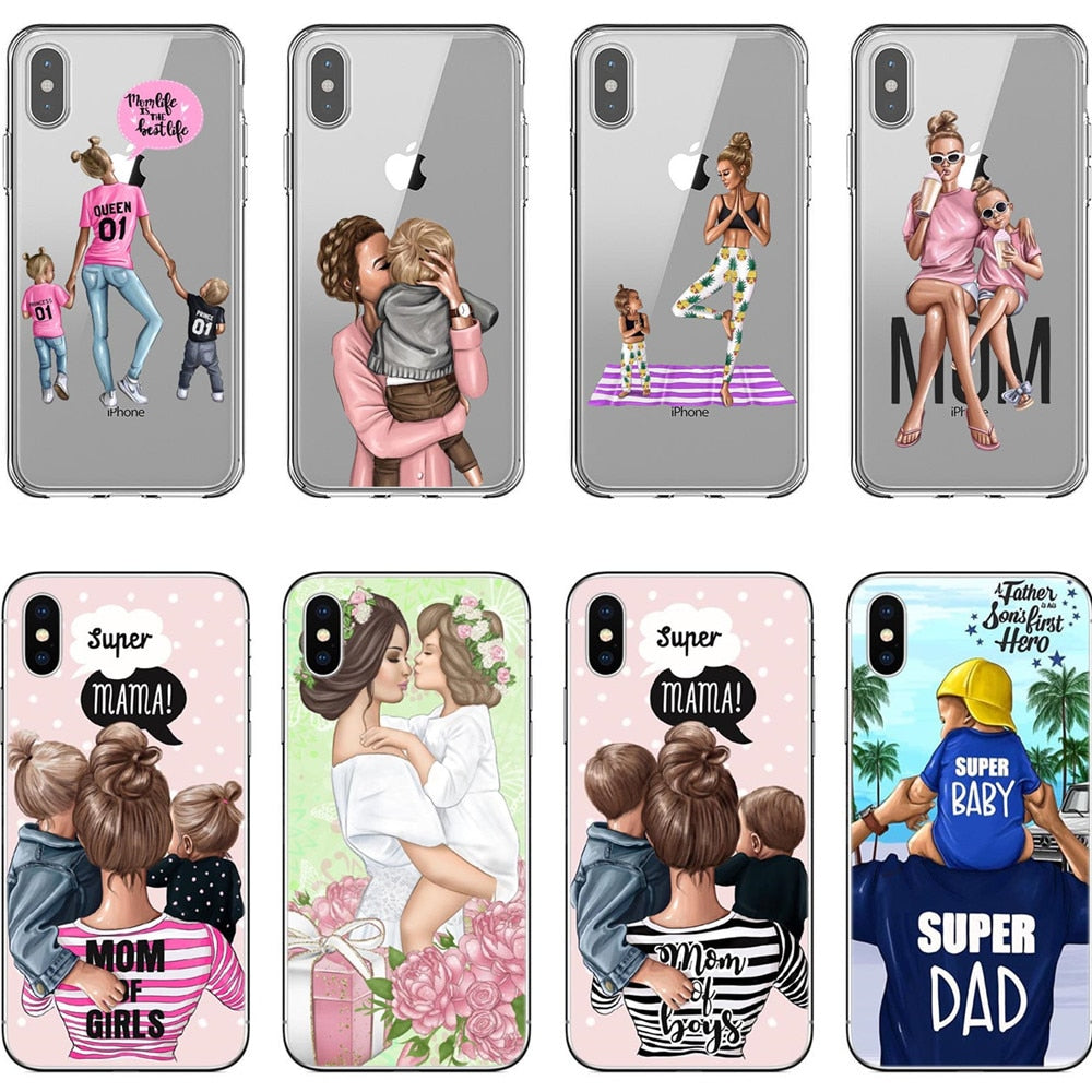 Fashion Black Brown Hair Baby Mom Girl Queen 01 Case For iPhone X XS Max XR 8 7 6 6s Plus 5 5s SE Silicone Woman Phone Cover