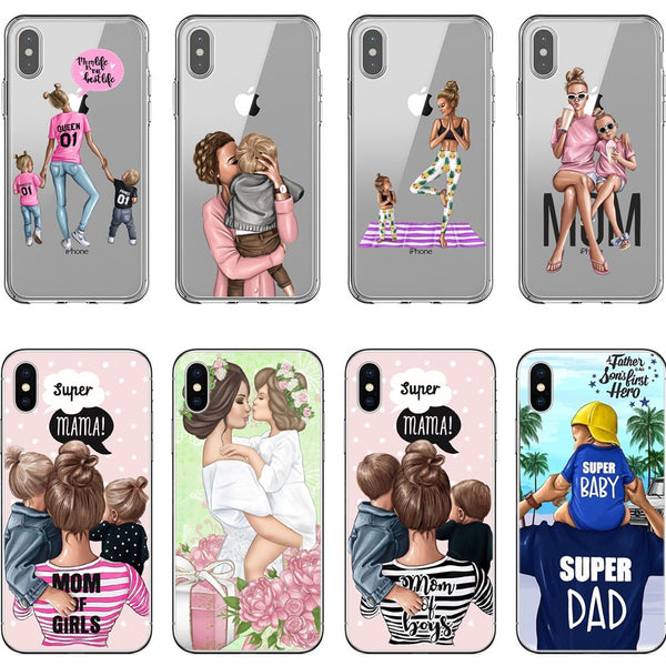 Fashion Black Brown Hair Baby Mom Girl Queen 01 Case For iPhone X XS Max XR 8 7 6 6s Plus 5 5s SE Silicone Woman Phone Cover