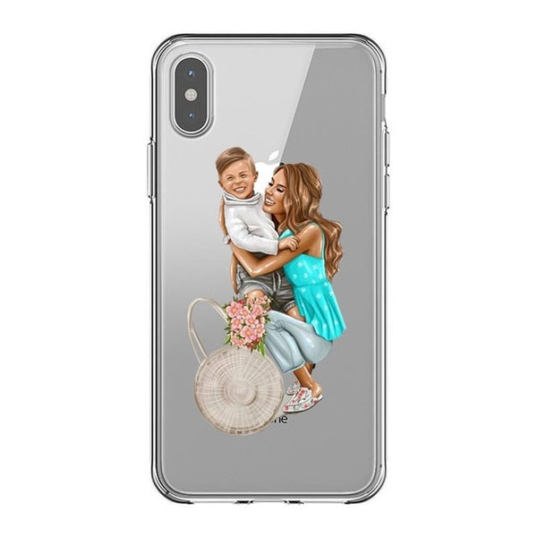 Fashion Black Brown Hair Baby Mom Girl Queen 01 Case For iPhone X XS Max XR 8 7 6 6s Plus 5 5s SE Silicone Woman Phone Cover