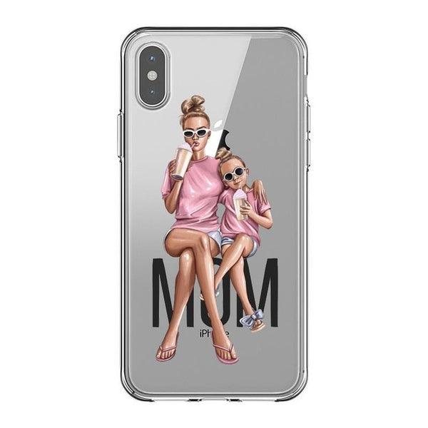 Fashion Black Brown Hair Baby Mom Girl Queen 01 Case For iPhone X XS Max XR 8 7 6 6s Plus 5 5s SE Silicone Woman Phone Cover