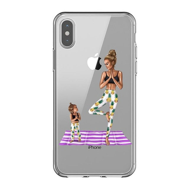 Fashion Black Brown Hair Baby Mom Girl Queen 01 Case For iPhone X XS Max XR 8 7 6 6s Plus 5 5s SE Silicone Woman Phone Cover