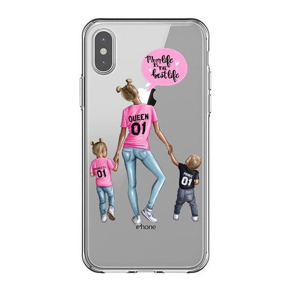 Fashion Black Brown Hair Baby Mom Girl Queen 01 Case For iPhone X XS Max XR 8 7 6 6s Plus 5 5s SE Silicone Woman Phone Cover