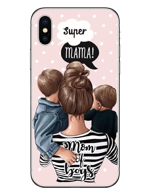Fashion Black Brown Hair Baby Mom Girl Queen 01 Case For iPhone X XS Max XR 8 7 6 6s Plus 5 5s SE Silicone Woman Phone Cover