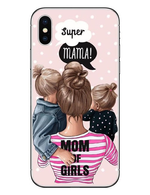 Fashion Black Brown Hair Baby Mom Girl Queen 01 Case For iPhone X XS Max XR 8 7 6 6s Plus 5 5s SE Silicone Woman Phone Cover