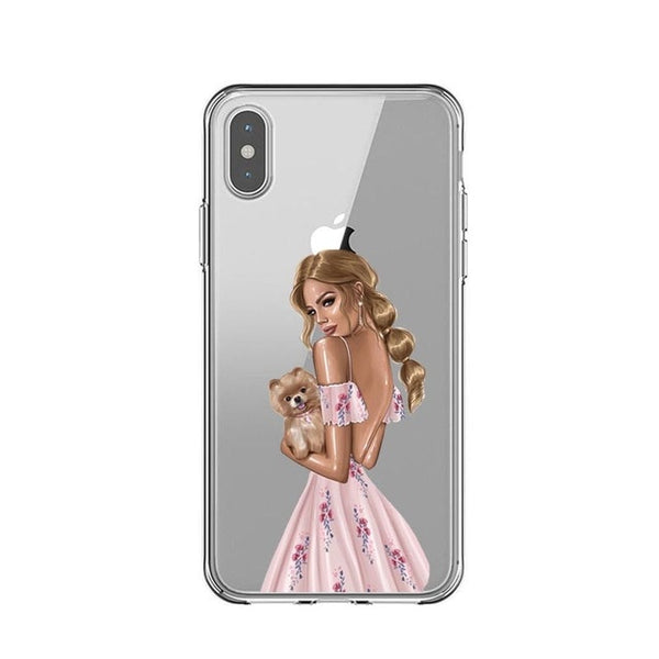 Fashion Black Brown Hair Baby Mom Girl Queen 01 Case For iPhone X XS Max XR 8 7 6 6s Plus 5 5s SE Silicone Woman Phone Cover