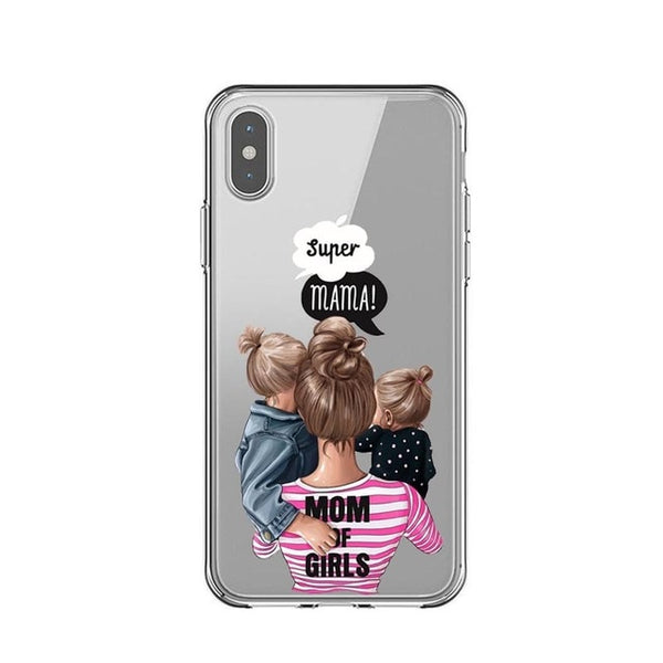 Fashion Black Brown Hair Baby Mom Girl Queen 01 Case For iPhone X XS Max XR 8 7 6 6s Plus 5 5s SE Silicone Woman Phone Cover