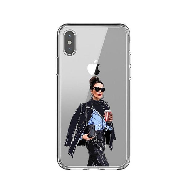 Fashion Black Brown Hair Baby Mom Girl Queen 01 Case For iPhone X XS Max XR 8 7 6 6s Plus 5 5s SE Silicone Woman Phone Cover