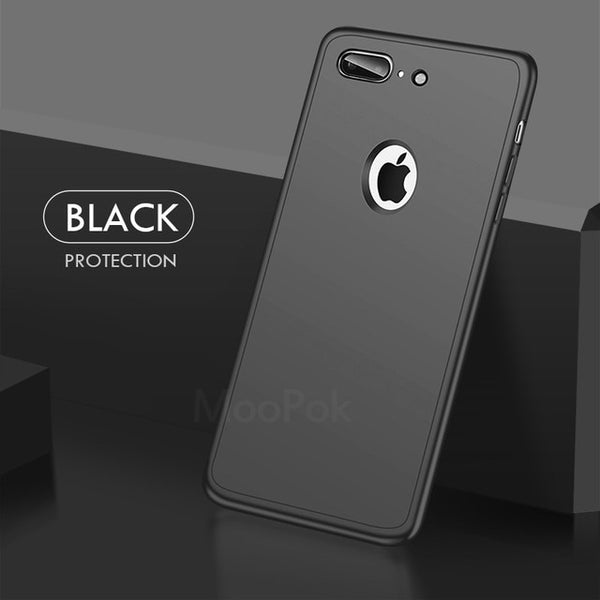 Moopok 360 Degree Silicone Case For iPhone 6 6s 7 8 Cases 5 5s SE Case With Glass Full Phone Cover For iPhone 7 6 8 Plus 5 Cases