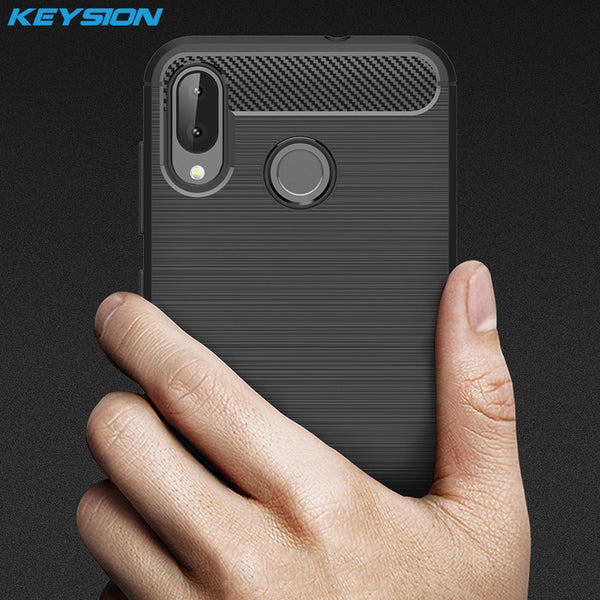 KEYSION Phone Case for for ASUS Zenfone MAX M1 ZB555KL Carbon Fiber Soft TPU Silicone Brushed Anti-knock Back Cover for ZB555KL