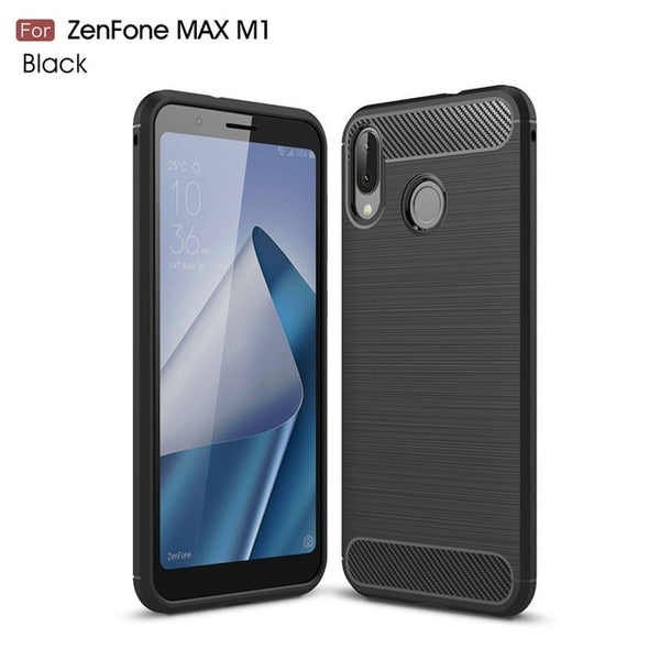 KEYSION Phone Case for for ASUS Zenfone MAX M1 ZB555KL Carbon Fiber Soft TPU Silicone Brushed Anti-knock Back Cover for ZB555KL