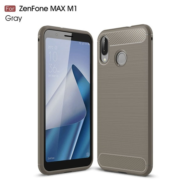 KEYSION Phone Case for for ASUS Zenfone MAX M1 ZB555KL Carbon Fiber Soft TPU Silicone Brushed Anti-knock Back Cover for ZB555KL