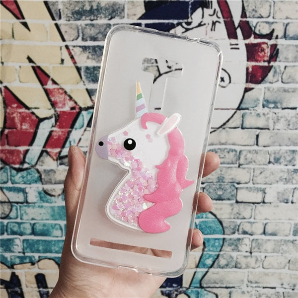 3D Unicorn Quicksand Liquid Soft Silicone Case for Asus Zenfone 2 laser ZE500KL Phone Cover Cartoon Diamond Funda Coque