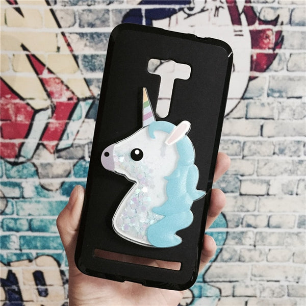 3D Unicorn Quicksand Liquid Soft Silicone Case for Asus Zenfone 2 laser ZE500KL Phone Cover Cartoon Diamond Funda Coque