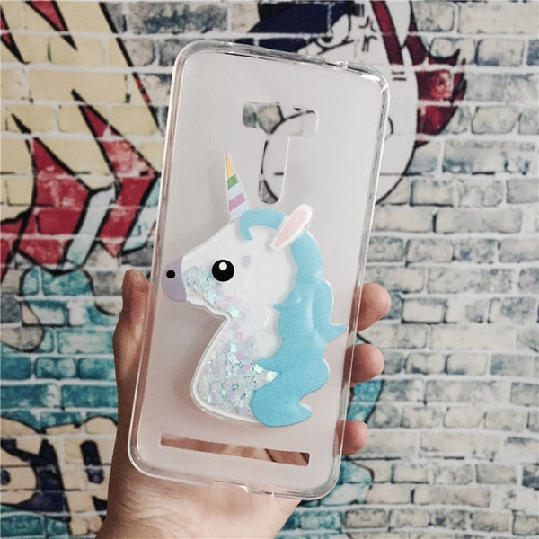 3D Unicorn Quicksand Liquid Soft Silicone Case for Asus Zenfone 2 laser ZE500KL Phone Cover Cartoon Diamond Funda Coque