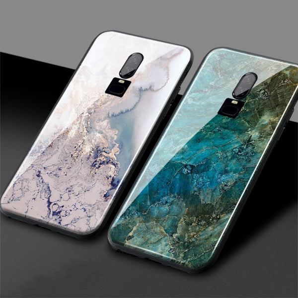 One Plus 6T Marble phone cover one plus 6 Jade pattern 1+6T Glossy Tempered Glass back cover Phone Case Shell For OnePlus 6 6T