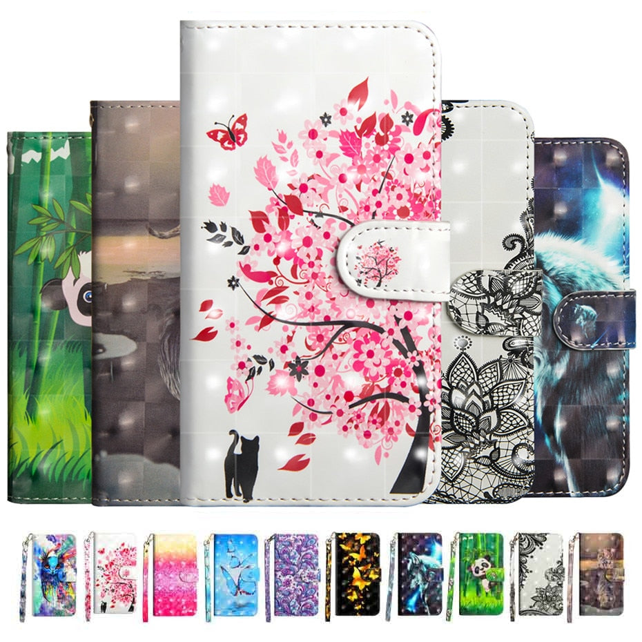 Flip Phone Etui Coque Cover Case For Huawei Y3 Y5 Y6 Y7 Y9 Pro Prime 2017 2018 Honor 7A 7C 7S with 3D Painted PU Leather Wallet