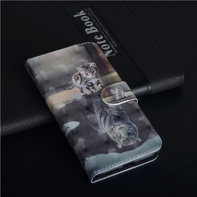 Flip Phone Etui Coque Cover Case For Huawei Y3 Y5 Y6 Y7 Y9 Pro Prime 2017 2018 Honor 7A 7C 7S with 3D Painted PU Leather Wallet