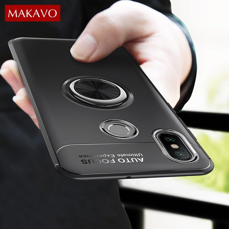MAKAVO For Xiaomi Redmi Note 6 Pro Case Finger Ring Holder Soft Silicone Back Cover For Xiomi Xiaomi Redmi 6 Pro Phone Cases