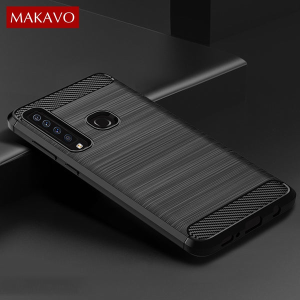 MAKAVO For Samsung Galaxy A9 2018 Case Brushed Silicone Carbon Fiber Texture Back Cover For Samsung A9 2018 A920 Phone Cases