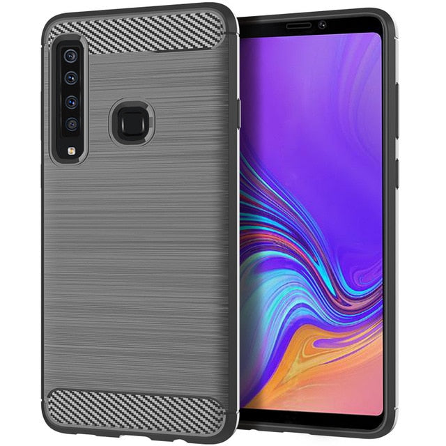 MAKAVO For Samsung Galaxy A9 2018 Case Brushed Silicone Carbon Fiber Texture Back Cover For Samsung A9 2018 A920 Phone Cases