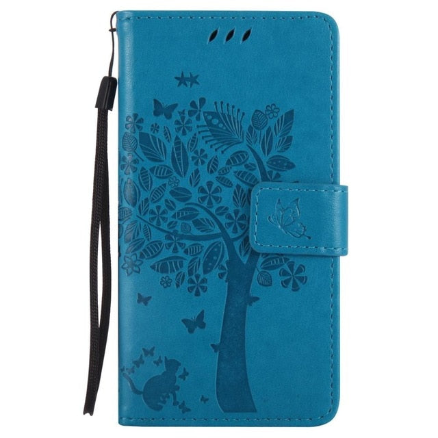 For Coque Xiaomi Redmi 3S 3 S Case Cat and Tree Embossed Flip Wallet Stand Holder PU Leather Bag Phone Cover for Redmi 3 Pro