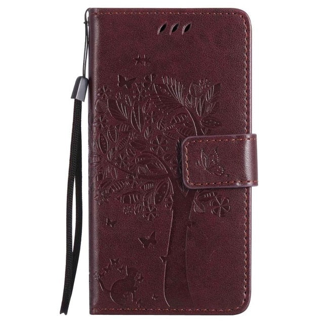 For Coque Xiaomi Redmi 3S 3 S Case Cat and Tree Embossed Flip Wallet Stand Holder PU Leather Bag Phone Cover for Redmi 3 Pro