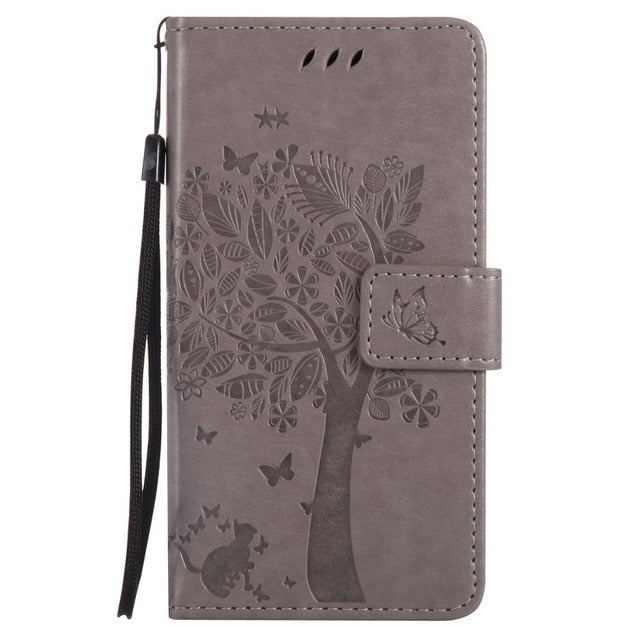 For Coque Xiaomi Redmi 3S 3 S Case Cat and Tree Embossed Flip Wallet Stand Holder PU Leather Bag Phone Cover for Redmi 3 Pro