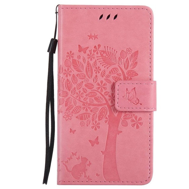 For Coque Xiaomi Redmi 3S 3 S Case Cat and Tree Embossed Flip Wallet Stand Holder PU Leather Bag Phone Cover for Redmi 3 Pro