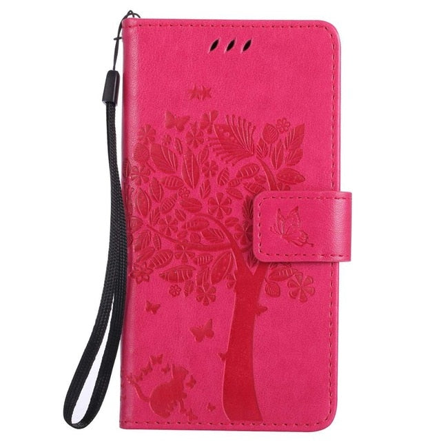 For Coque Xiaomi Redmi 3S 3 S Case Cat and Tree Embossed Flip Wallet Stand Holder PU Leather Bag Phone Cover for Redmi 3 Pro
