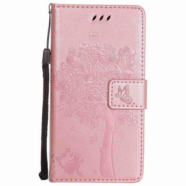 For Coque Xiaomi Redmi 3S 3 S Case Cat and Tree Embossed Flip Wallet Stand Holder PU Leather Bag Phone Cover for Redmi 3 Pro