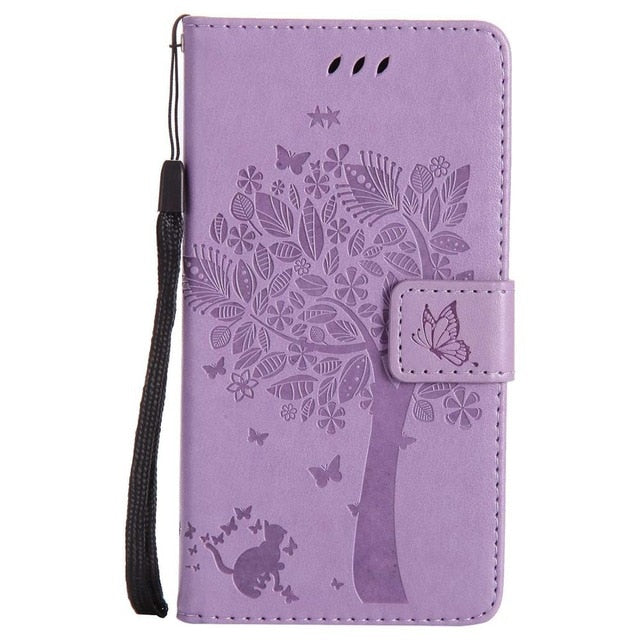 For Coque Xiaomi Redmi 3S 3 S Case Cat and Tree Embossed Flip Wallet Stand Holder PU Leather Bag Phone Cover for Redmi 3 Pro