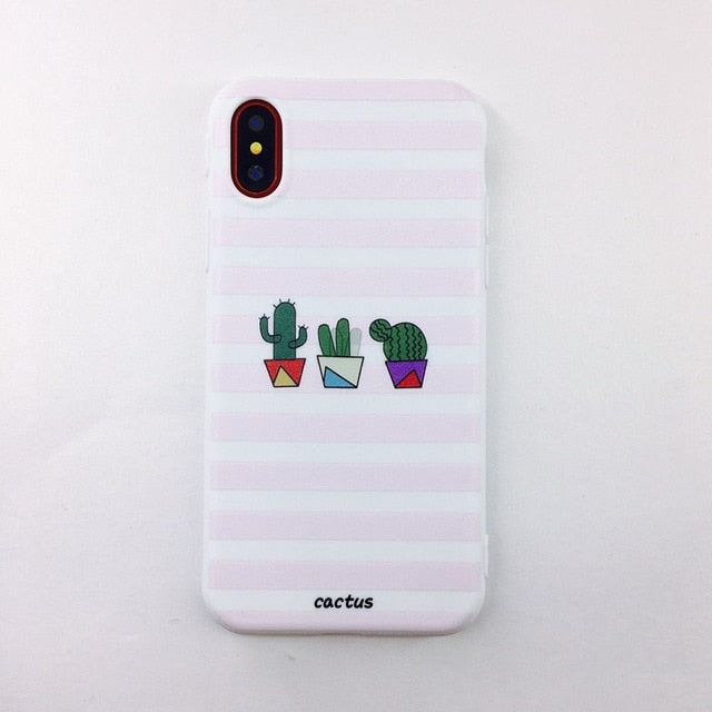 Candy Color Leaf Print Phone Case for iPhone X 6 6s 7 8 Plus XR XS Max Cactus Plants Fashion Soft TPU Rubber Silicon Cover Capa