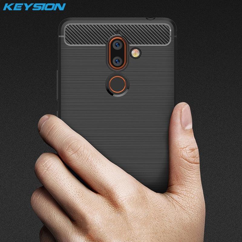 KEYSION Phone Case for Nokia 7 7.1 Plus 9 8 6 5 3 2 X6 Carbon Fiber Soft TPU Silicone Brushed Anti-knock Back Cover for 5.1 Plus