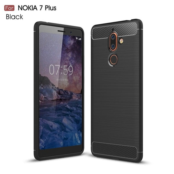 KEYSION Phone Case for Nokia 7 7.1 Plus 9 8 6 5 3 2 X6 Carbon Fiber Soft TPU Silicone Brushed Anti-knock Back Cover for 5.1 Plus