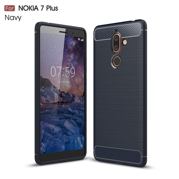 KEYSION Phone Case for Nokia 7 7.1 Plus 9 8 6 5 3 2 X6 Carbon Fiber Soft TPU Silicone Brushed Anti-knock Back Cover for 5.1 Plus